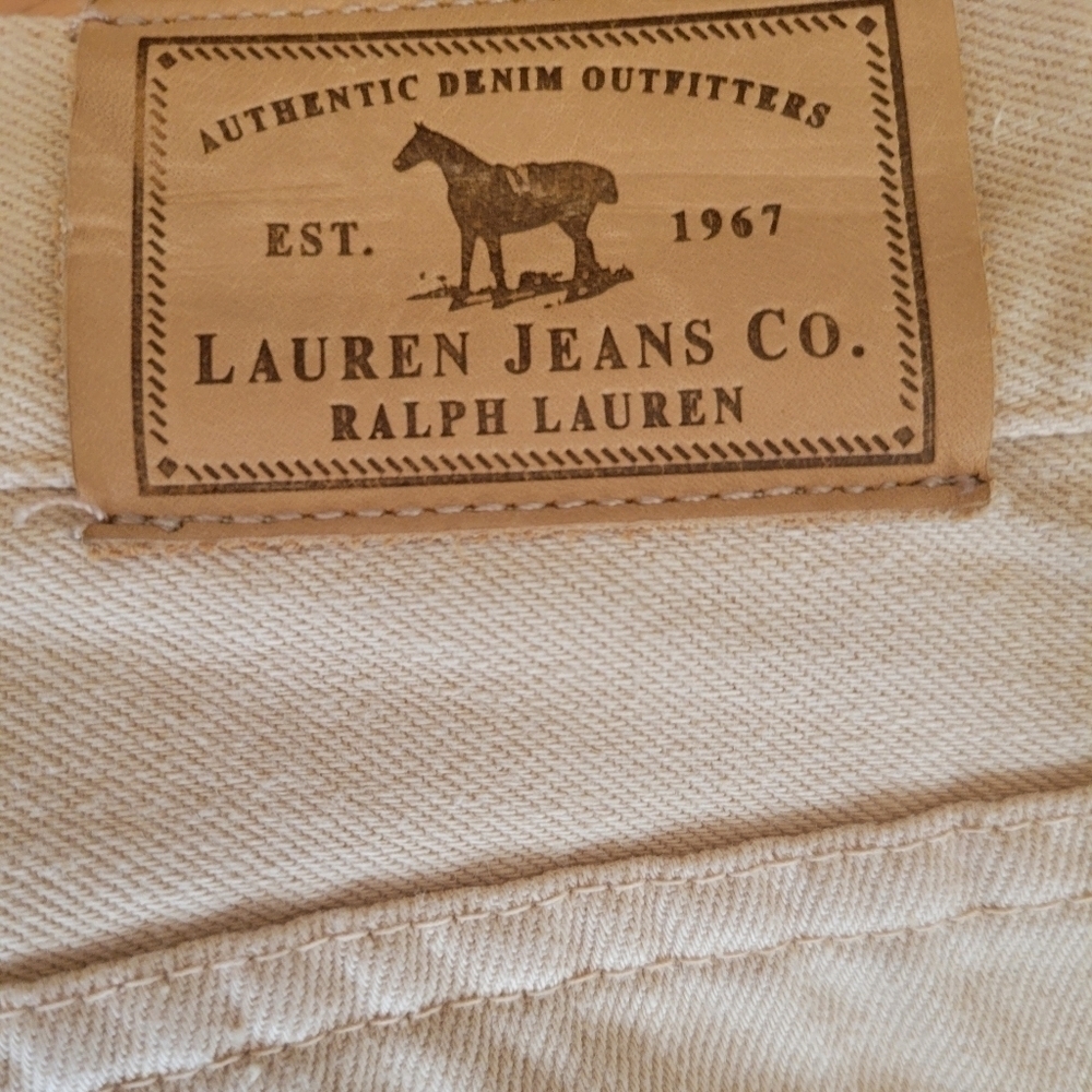 Vintage Y2K Lauren by Ralph Lauren Tan Lace Inset Jeans Size 12P - Picture 6 of 6